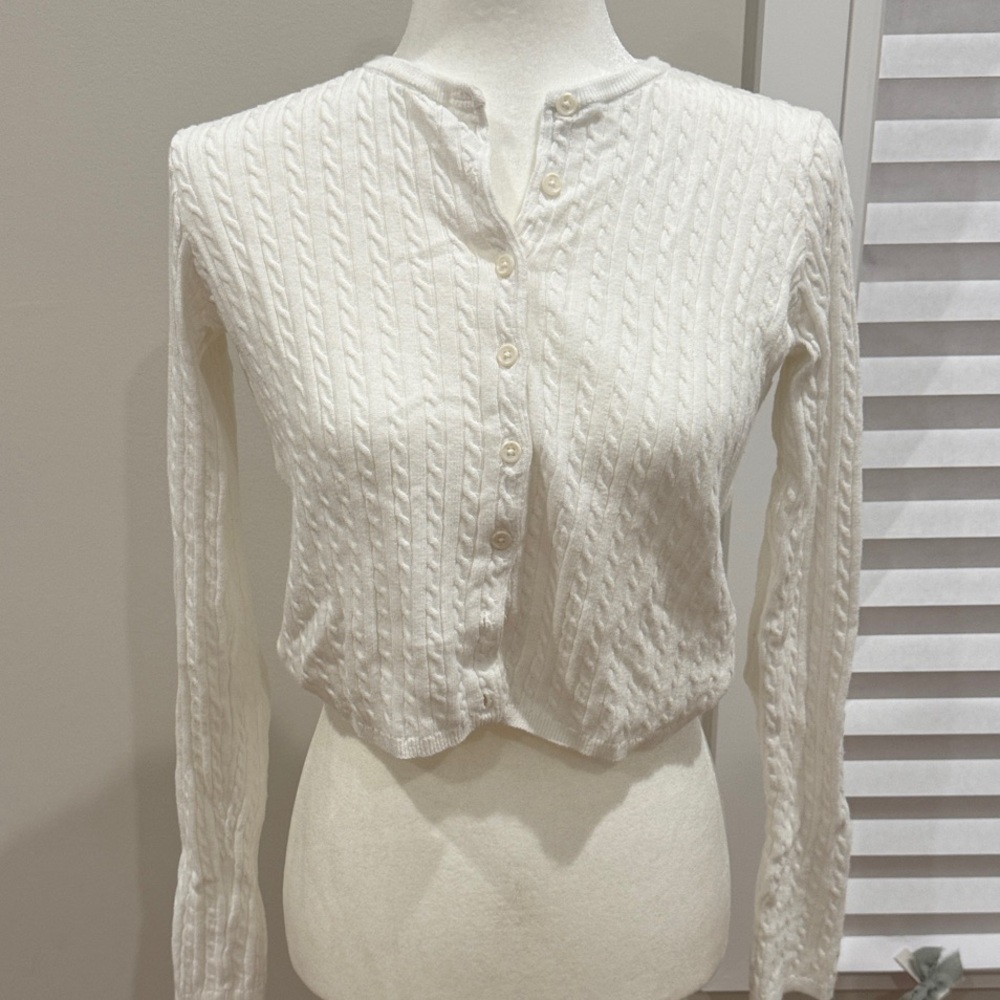 Brandy Melville White Cable Knit Cardigan